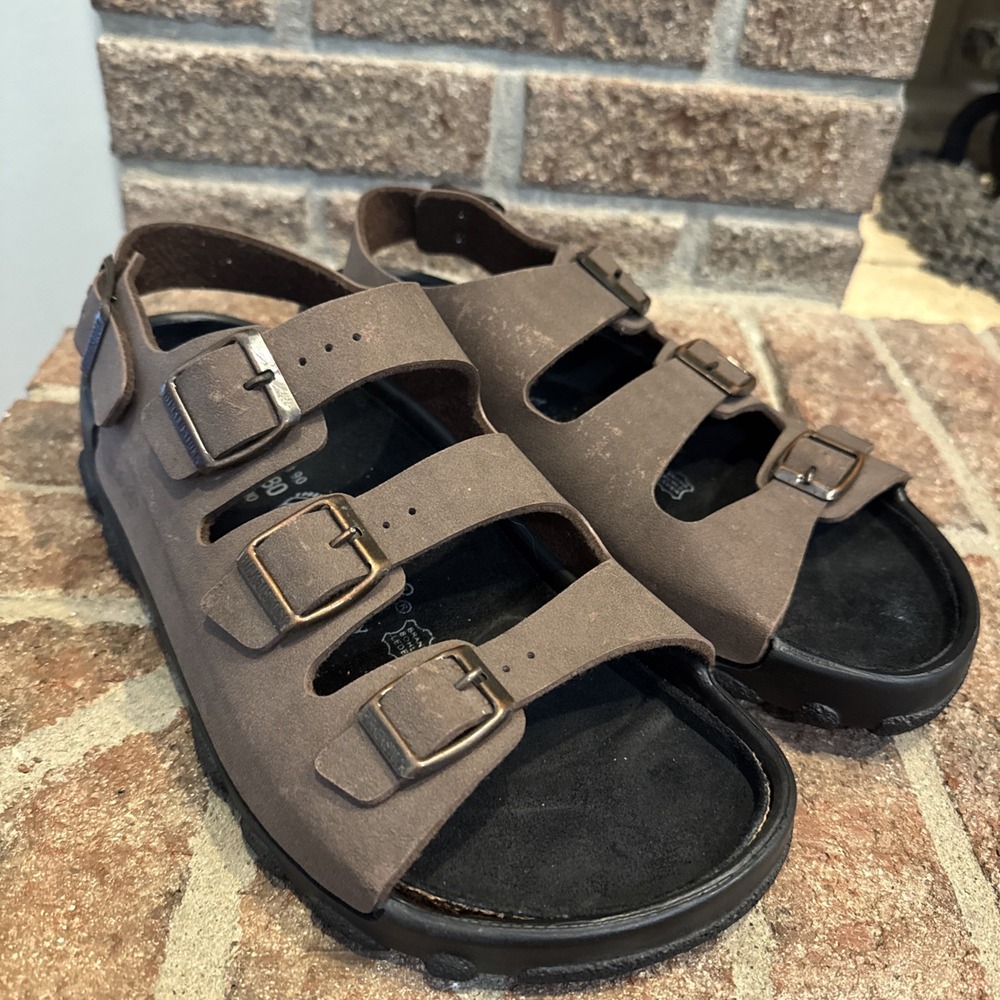 Birkenstock Tatami Sandals Mens Size 10 Brown Leather Buckle Fisherman #N475